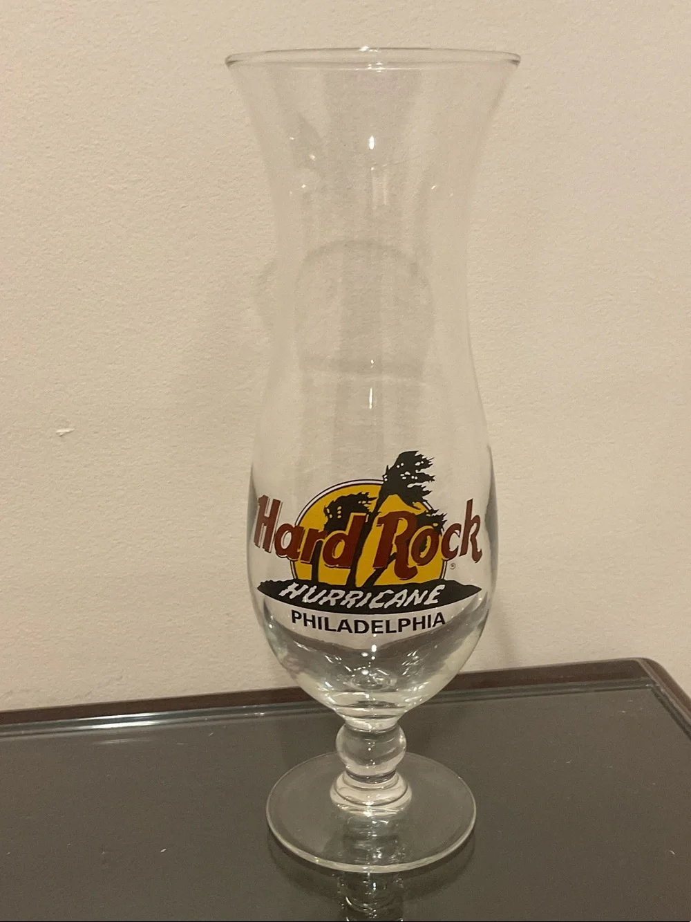 Hard Rock Cafe Clear Hurricane Glass with Yellow & Black Logo - Philadelphia